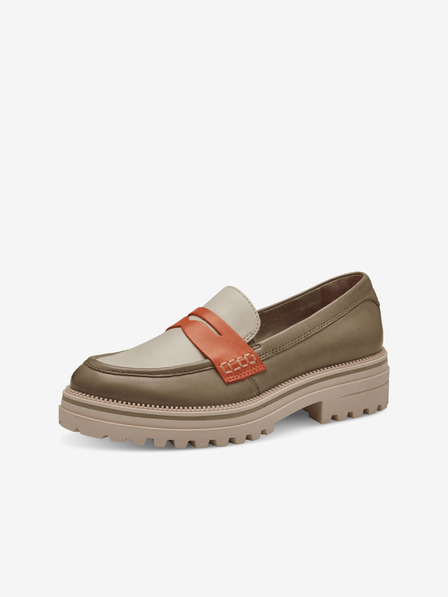 Tamaris Béžovo-khaki dámské kožené mokasíny Tamaris