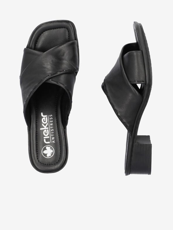 Rieker Černé dámské kožené pantofle Rieker