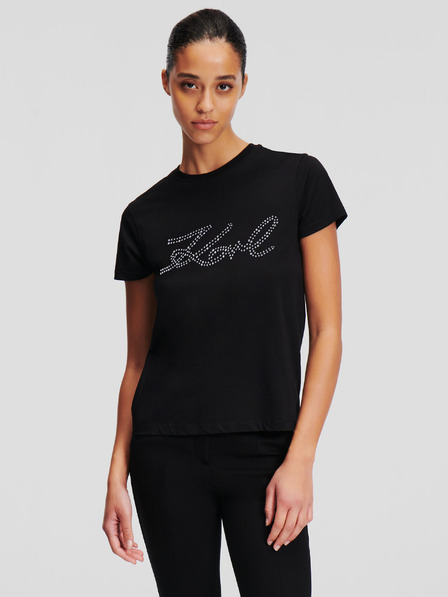 Karl Lagerfeld Černé dámské tričko KARL LAGERFELD Rhinestone Logo