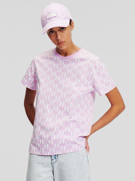 Karl Lagerfeld Bílo-růžové dámské tričko KARL LAGERFELD Monogram