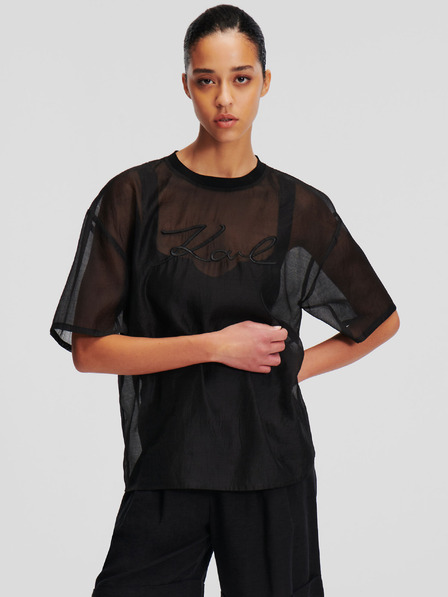 Karl Lagerfeld Černé dámské oversize tričko KARL LAGERFELD Organza T-shirt
