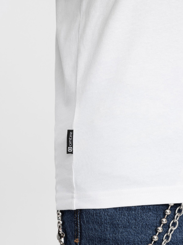 Ombre Clothing Bílé pánské tričko s véčkovým výstřihem Ombre Clothing