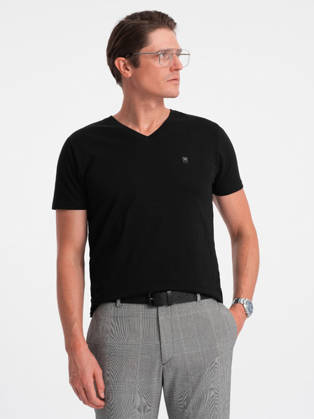Ombre Clothing Černé pánské tričko s véčkovým výstřihem Ombre Clothing