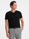 Ombre Clothing Černé pánské tričko s véčkovým výstřihem Ombre Clothing