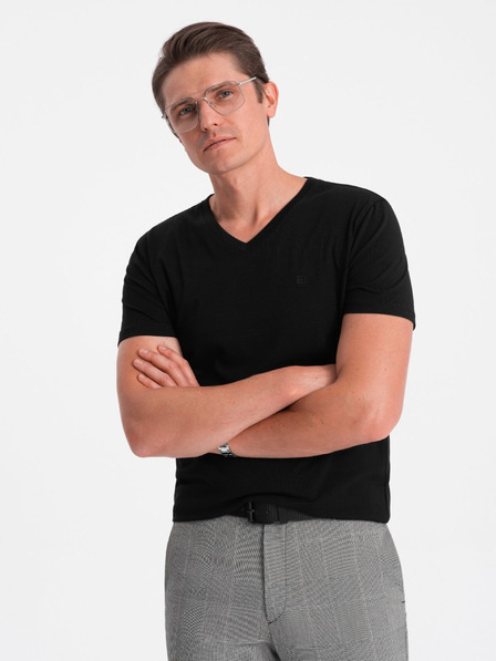 Ombre Clothing Černé pánské tričko s véčkovým výstřihem Ombre Clothing