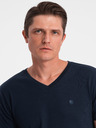 Ombre Clothing Tmavě modré pánské tričko s véčkovým výstřihem Ombre Clothing