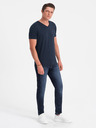 Ombre Clothing Tmavě modré pánské tričko s véčkovým výstřihem Ombre Clothing