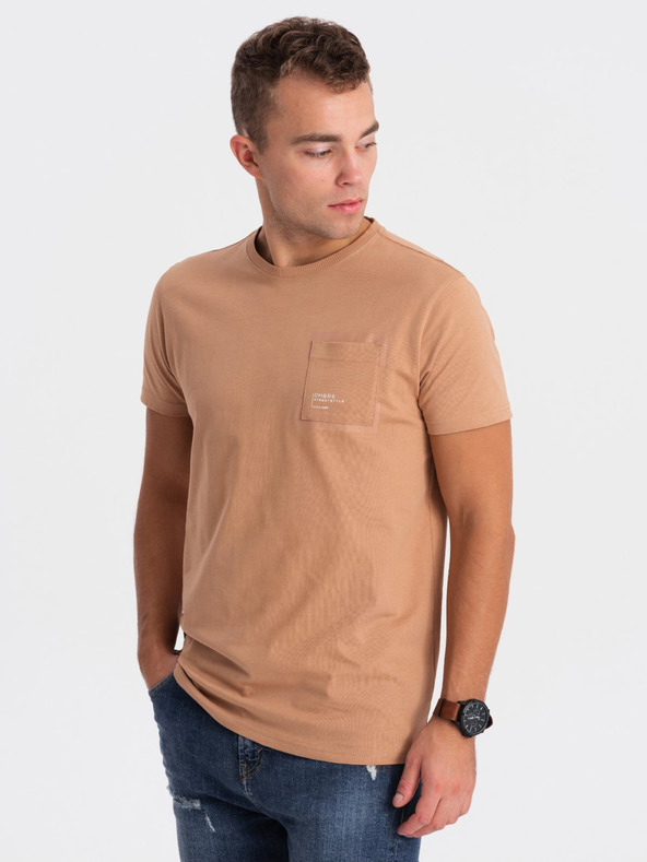 Ombre Clothing Světle hnědé pánské tričko Ombre Clothing