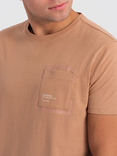 Ombre Clothing Světle hnědé pánské tričko Ombre Clothing