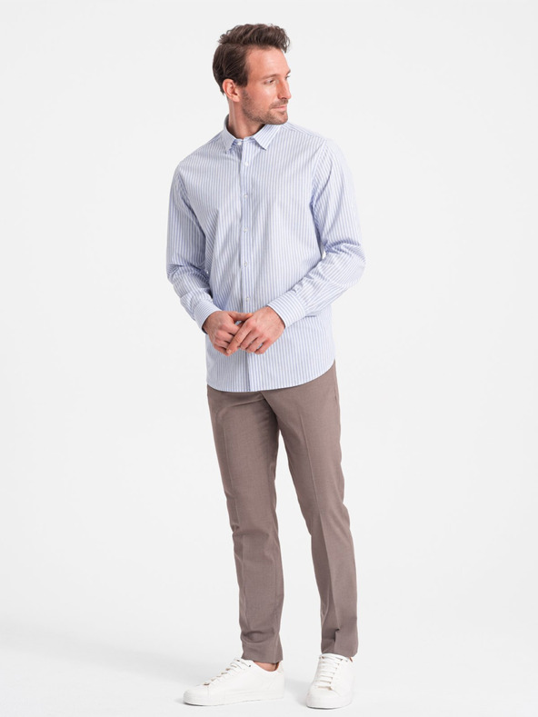 Ombre Clothing Světle modrá pánská pruhovaná košile Ombre Clothing