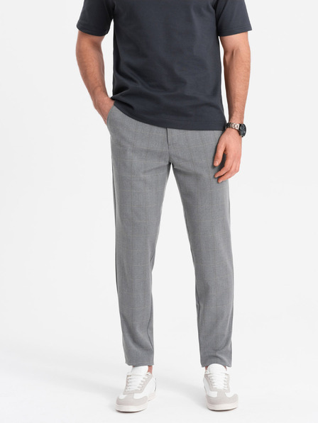 Ombre Clothing Šedé pánské kostkované kalhoty Ombre Clothing