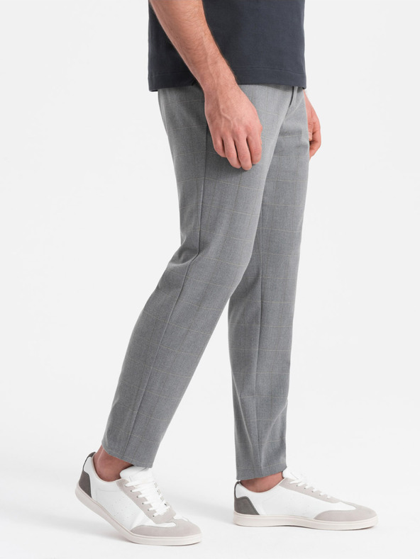 Ombre Clothing Šedé pánské kostkované kalhoty Ombre Clothing