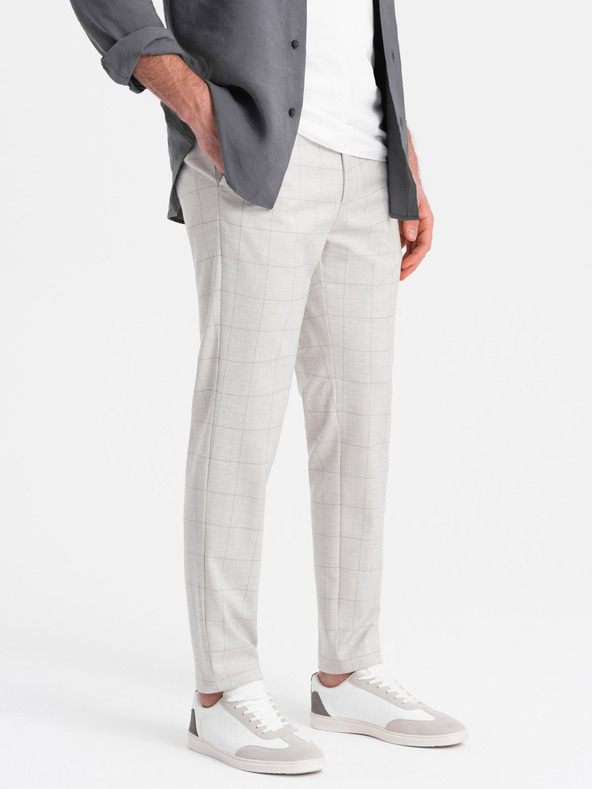 Ombre Clothing Světle šedé pánské kostkované kalhoty Ombre Clothing