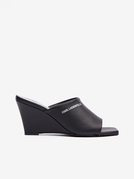 Karl Lagerfeld Černé dámské kožené pantofle KARL LAGERFELD Rialto Open Toe Mule
