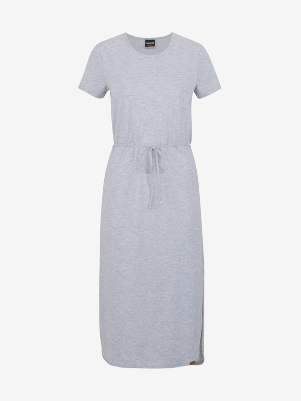 Sam 73 Světle šedé dámské žíhané midišaty SAM 73 Estela