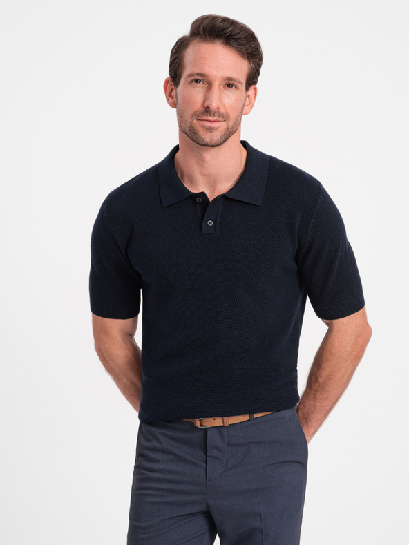 Ombre Clothing Tmavě modré pánské polo tričko Ombre Clothing