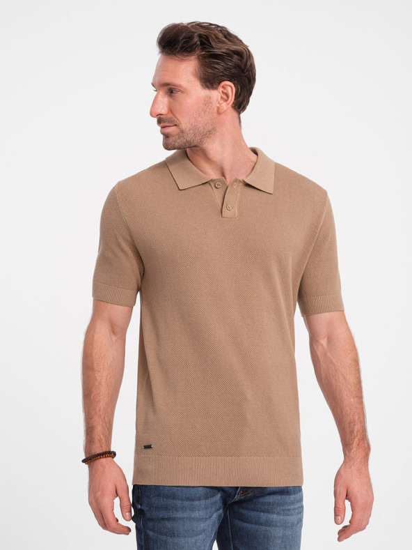 Ombre Clothing Světle hnědé pánské polo tričko Ombre Clothing