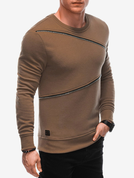 Ombre Clothing Hnědá pánská mikina s ozdobnými zipy Ombre Clothing