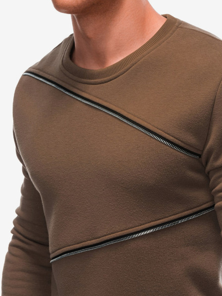 Ombre Clothing Hnědá pánská mikina s ozdobnými zipy Ombre Clothing