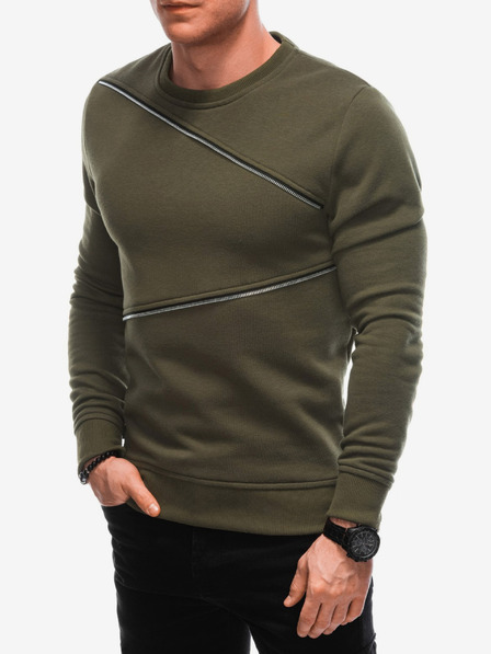 Ombre Clothing Zelená pánská mikina s ozdobnými zipy Ombre Clothing