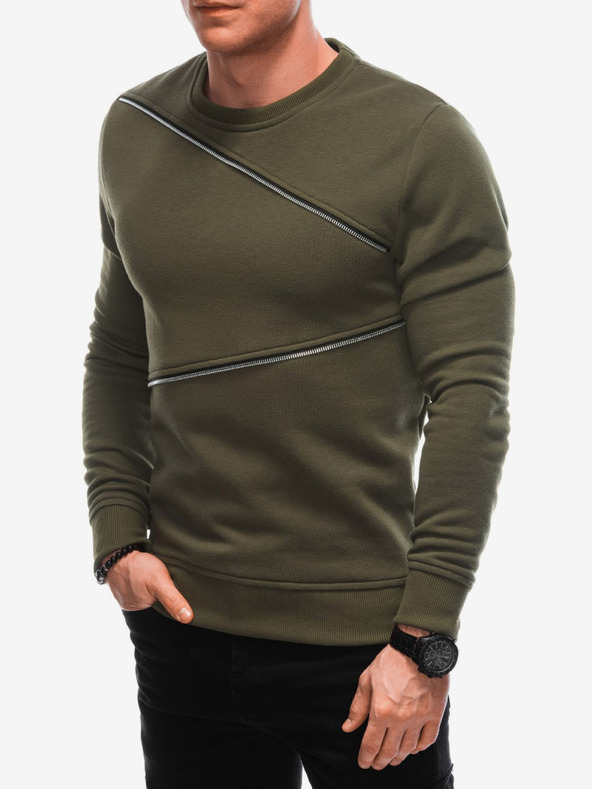 Ombre Clothing Zelená pánská mikina s ozdobnými zipy Ombre Clothing