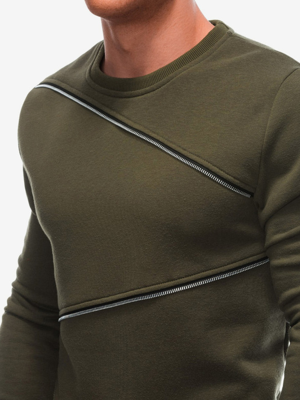 Ombre Clothing Zelená pánská mikina s ozdobnými zipy Ombre Clothing