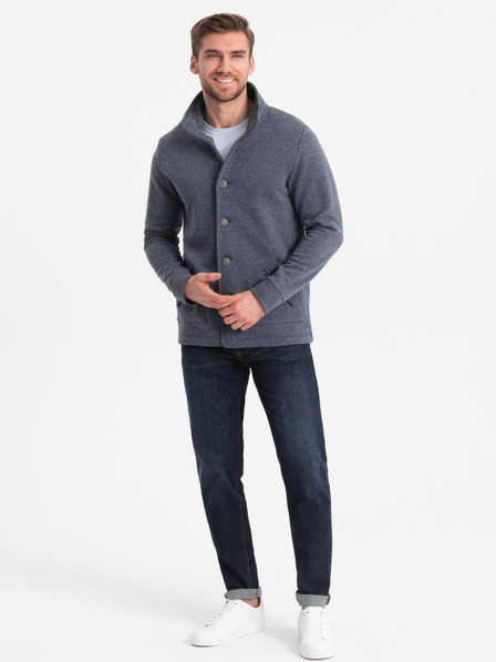 Ombre Clothing Tmavě modrá pánská žíhaná mikina na knoflíky Ombre Clothing