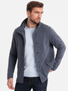 Ombre Clothing Tmavě modrá pánská žíhaná mikina na knoflíky Ombre Clothing