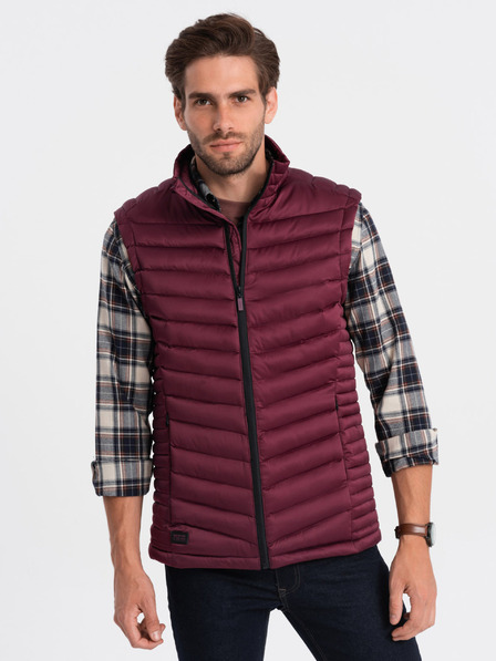 Ombre Clothing Vínová pánská prošívaná vesta Ombre Clothing