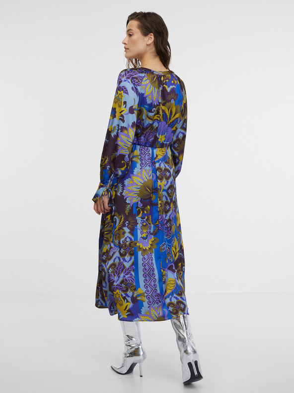 Orsay Modré dámské vzorované saténové midišaty ORSAY