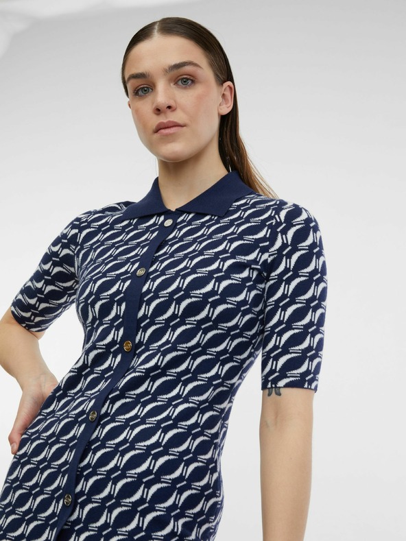 Orsay Tmavě modré dámské vzorované svetrové šaty ORSAY