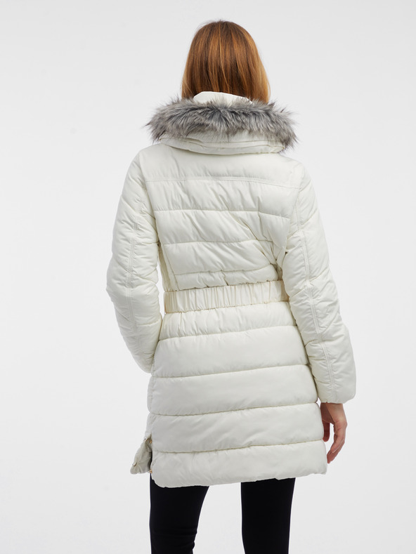 Orsay Krémový dámský prošívaný kabát s umělým kožíškem ORSAY