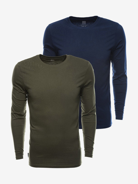 Ombre Clothing Sada dvou pánských basic triček v khaki a tmavé modré barvě Ombre Clothing