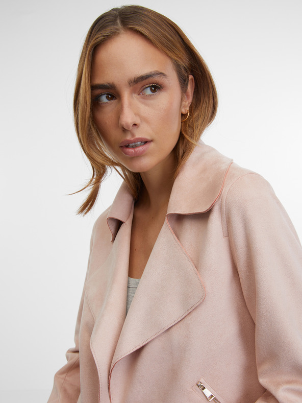 Orsay Světle růžová dámská bunda v semišové úpravě ORSAY