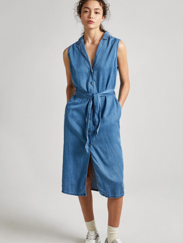 Pepe Jeans Modré dámské džínové midišaty Pepe Jeans Maggie