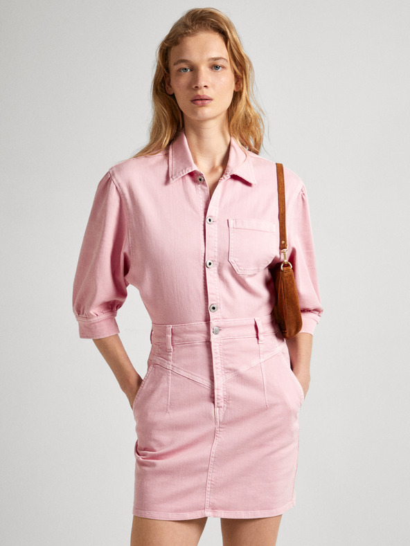 Pepe Jeans Růžové dámské džínové šaty Pepe Jeans Gracie