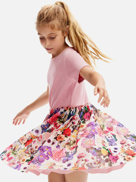Desigual Růžové holčičí květované šaty Desigual Aixa