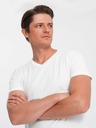 Ombre Clothing Bílé pánské basic tričko s véčkovým výstřihem Ombre Clothing