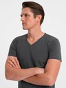 Ombre Clothing Tmavě šedé pánské basic tričko s véčkovým výstřihem Ombre Clothing