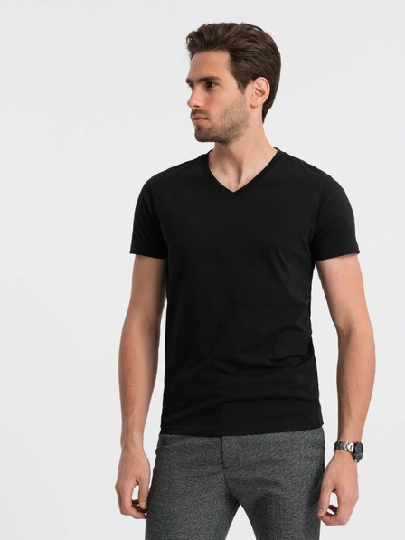 Ombre Clothing Černé pánské basic tričko s véčkovým výstřihem Ombre Clothing