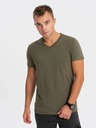 Ombre Clothing Khaki pánské basic tričko s véčkovým výstřihem Ombre Clothing