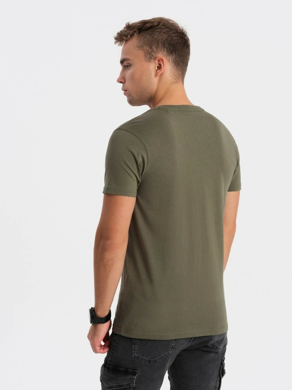 Ombre Clothing Khaki pánské basic tričko s véčkovým výstřihem Ombre Clothing