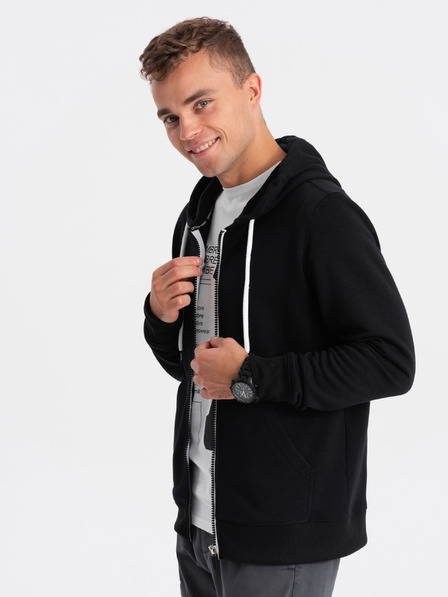 Ombre Clothing Černá pánská mikina na zip s kapucí Ombre Clothing