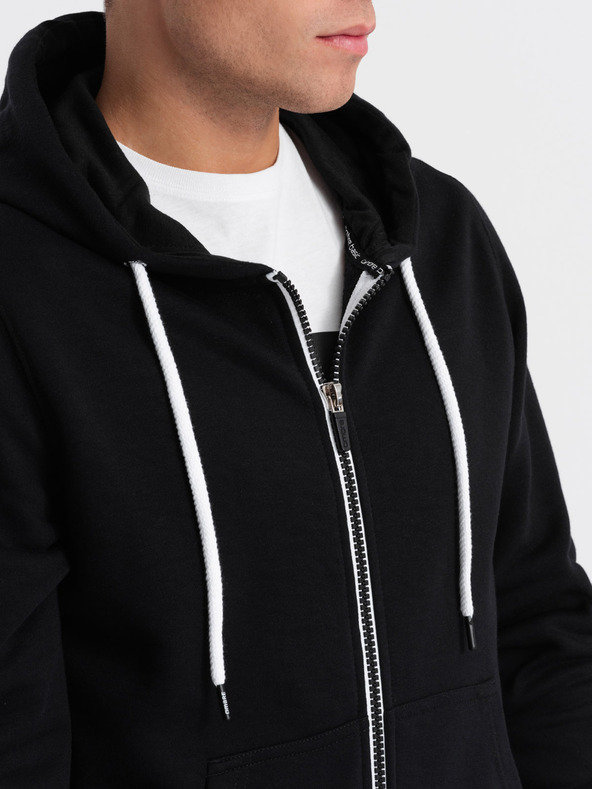 Ombre Clothing Černá pánská mikina na zip s kapucí Ombre Clothing