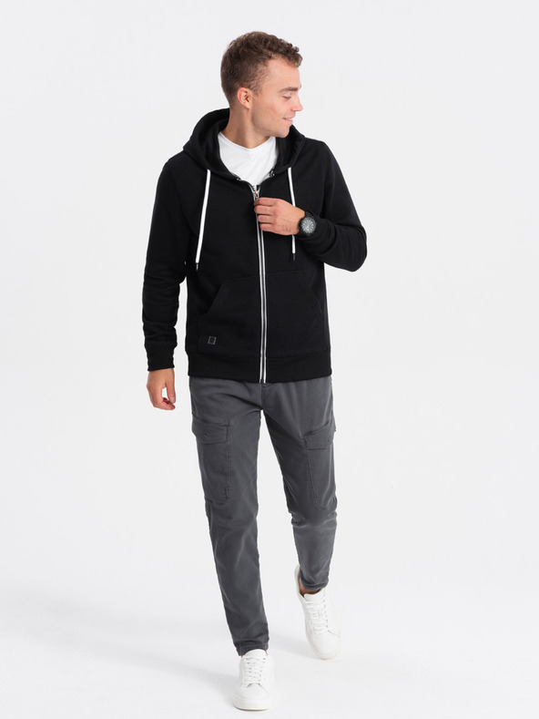 Ombre Clothing Černá pánská mikina na zip s kapucí Ombre Clothing