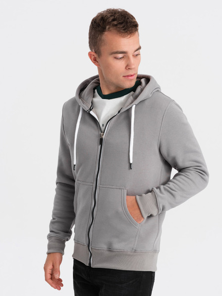 Ombre Clothing Šedá pánská mikina na zip s kapucí Ombre Clothing