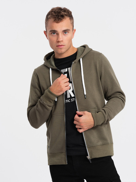 Ombre Clothing Khaki pánská mikina na zip s kapucí Ombre Clothing
