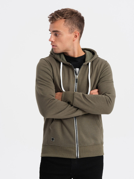 Ombre Clothing Khaki pánská mikina na zip s kapucí Ombre Clothing