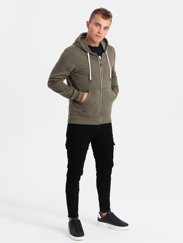 Ombre Clothing Khaki pánská mikina na zip s kapucí Ombre Clothing