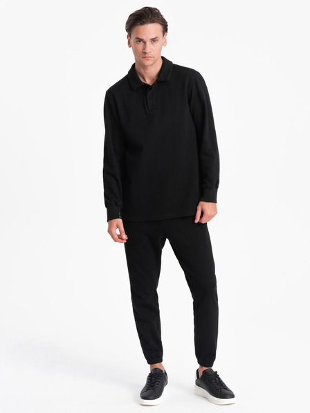 Ombre Clothing Černá pánská tepláková souprava mikina s polo límcem + kalhoty Ombre Clothing